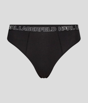 Bielizny Damskie Karl Lagerfeld IKONIK LOGO HIGH-RISE BRIEF Czarne | PL AP2601