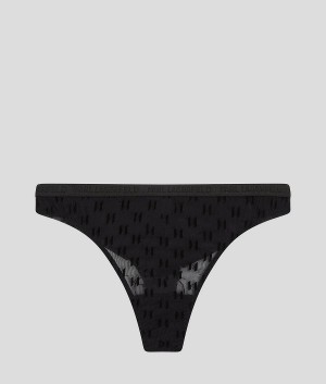 Bielizny Damskie Karl Lagerfeld KL MONOGRAM THONG Czarne | PL FM2643