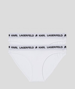 Bielizny Damskie Karl Lagerfeld LOGO BRIEFS – 2 PACK Białe | PL SO2627