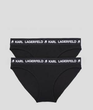 Bielizny Damskie Karl Lagerfeld LOGO BRIEFS – 2 PACK Czarne | PL OR2630