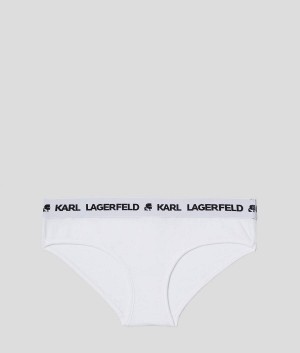 Bielizny Damskie Karl Lagerfeld LOGO HIPSTER BRIEFS Białe | PL PQ2602