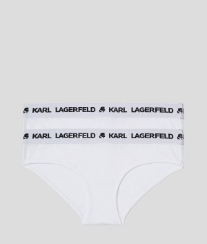 Bielizny Damskie Karl Lagerfeld LOGO HIPSTER BRIEFS - 2 PACK Białe | PL GL2624