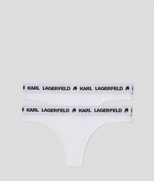 Bielizny Damskie Karl Lagerfeld LOGO THONG – 2 PACK Białe | PL AP2628