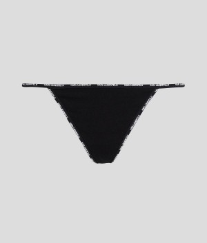 Bielizny Damskie Karl Lagerfeld MINI LOGO G-STRING Czarne | PL LH2619