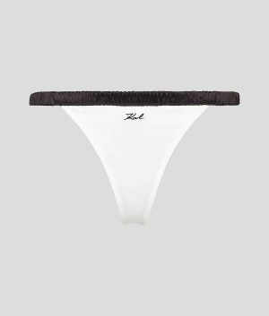 Bielizny Damskie Karl Lagerfeld SIGNATURE SATIN THONG Białe | PL TV2607