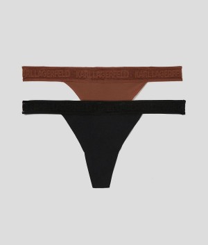 Bielizny Damskie Karl Lagerfeld ULTRA-LIGHT LOGO THONG – 2 PACK Czarne | PL HK2641