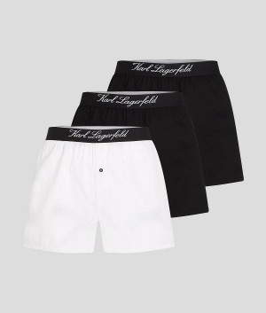 Bielizny Męskie Karl Lagerfeld HOTEL WOVEN BOXERS – 3 PACK Czarne Białe | PL JJ3974