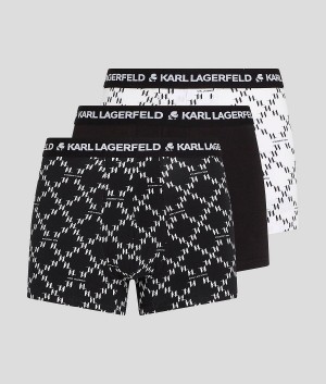 Bielizny Męskie Karl Lagerfeld KL MONOGRAM TRUNKS – 3 PACK Czarne Białe | PL TV3987