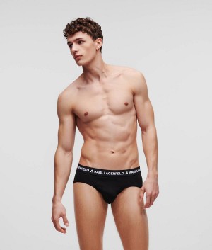 Bielizny Męskie Karl Lagerfeld LOGO BRIEFS 3-PACK Czarne | PL SO3953