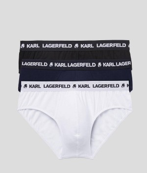 Bielizny Męskie Karl Lagerfeld LOGO BRIEFS 3-PACK Czarne Białe Granatowe | PL EX3962