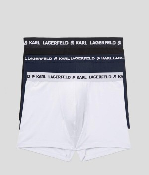 Bielizny Męskie Karl Lagerfeld LOGO MONOCHROME TRUNKS - 3 PACK Czarne Białe Granatowe | PL WY3963