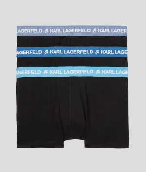 Bielizny Męskie Karl Lagerfeld LOGO TRUNKS - 3 PACK Niebieskie | PL XF3970