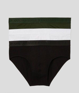 Bielizny Męskie Karl Lagerfeld PREMIUM LOGO BRIEF – 3 PACK Czarne Khaki Białe | PL PQ3955