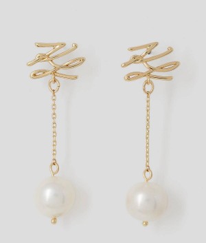 Biżuteria Damskie Karl Lagerfeld K/AUTOGRAPH PEARLS DROP EARRINGS Złote | PL ZG2175