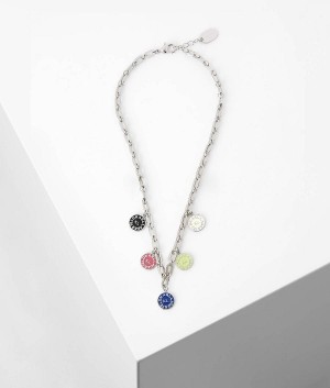 Biżuteria Damskie Karl Lagerfeld K/CIRCLE LOGO MULTI-COLORED CHARM NECKLACE Srebrne | PL QZ2156