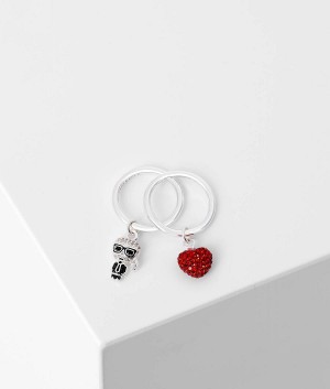 Biżuteria Damskie Karl Lagerfeld K/IKONIK PAVE HEART RING SET Srebrne | PL KI2147