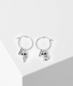 Biżuteria Damskie Karl Lagerfeld K/IKONIK HOOP EARRINGS Srebrne | PL SO2167