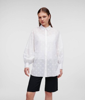 Blouses Damskie Karl Lagerfeld KL MONOGRAM SHEER Białe | PL RW3176