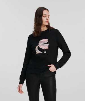 Bluzy Damskie Karl Lagerfeld BOUCLÉ PROFILE Czarne | PL WY2823