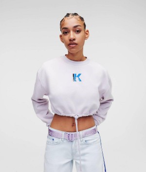 Bluzy Damskie Karl Lagerfeld KLJ CROPPED TIED SWEAT Niebieskie | PL UT2792