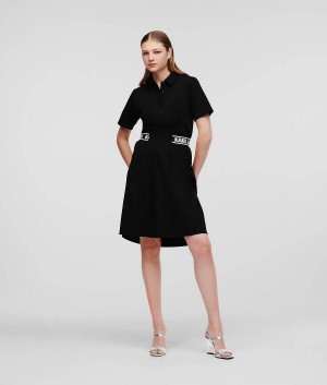 Dresses Damskie Karl Lagerfeld LOGO TAPE POLO Czarne | PL MA3038