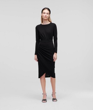 Dresses Damskie Karl Lagerfeld LONG-SLEEVED JERSEY Czarne | PL HK3049