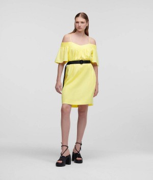 Dresses Damskie Karl Lagerfeld OFF-SHOULDER WITH BELT Żółte | PL BC3040