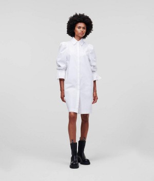 Dresses Damskie Karl Lagerfeld PUFF-SLEEVE POPLIN HANDPICKED BY HUN KIM Białe | PL MA3083