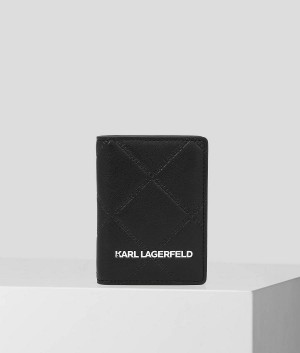 Etui na Karty Damskie Karl Lagerfeld K/SKUARE EMBOSSED BI-FOLD Czarne | PL DN2246