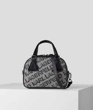 Handbags Damskie Karl Lagerfeld K/ESSENTIAL SMALL JACQUARD BOWLING Czarne | PL DN2495