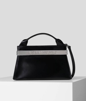 Handbags Damskie Karl Lagerfeld K/KROSS ARCHIVE RECYCLED LEATHER TOP-HANDLE Czarne | PL OR2473