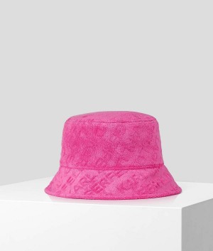 Kapelusz Damskie Karl Lagerfeld K/Logo Beach Terry Bucket Fuksja | PL ZG2227