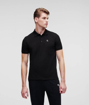 Koszule Męskie Karl Lagerfeld IKONIK PATCH POLO Czarne | PL JJ3714