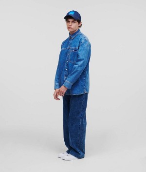 Koszule Męskie Karl Lagerfeld KLJ DENIM Niebieskie | PL MA3680