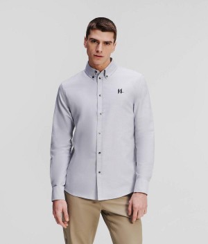 Koszule Męskie Karl Lagerfeld KL MONOGRAM OXFORD Głęboka Szare | PL FM3718