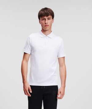 Koszule Męskie Karl Lagerfeld Polo with Zip Placket Białe | PL AP3694