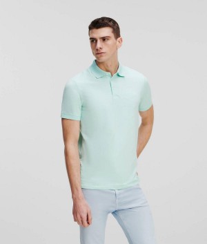 Koszule Męskie Karl Lagerfeld Tonal Logo Polo Zielone | PL QZ3679