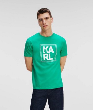 Koszulki Męskie Karl Lagerfeld ATHLEISURE BIG LOGO Zielone | PL UT3906