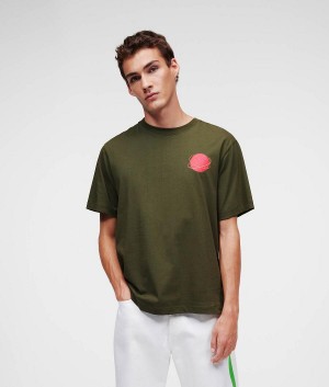 Koszulki Męskie Karl Lagerfeld COSMOS Khaki | PL SO3894