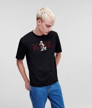 Koszulki Męskie Karl Lagerfeld DISNEY x LOGO Czarne | PL DN3893