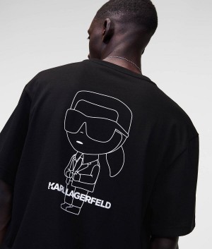 Koszulki Męskie Karl Lagerfeld IKONIK OVERSIZED Czarne | PL DN3841