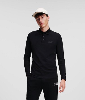 Koszulki Męskie Karl Lagerfeld Long Sleeve Polo Czarne | PL QZ3860