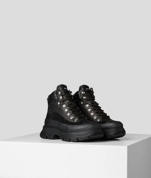 Kozaki Damskie Karl Lagerfeld Luna Hiker Koronkowe Czarne | PL VD3370