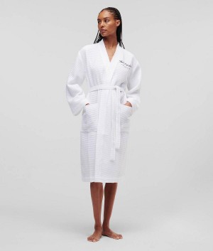 Odzież Domowa Damskie Karl Lagerfeld HOTEL WAFFLE BATHROBE Białe | PL SO2911