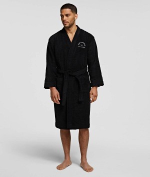 Odzież Domowa Męskie Karl Lagerfeld RUE ST-GUILLAUME BATHROBE Czarne | PL DN3640