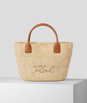 Plecaki Damskie Karl Lagerfeld K/SIGNATURE LARGE BEACH BASKET Beżowe | PL EX3275