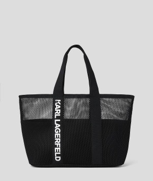 Plecaki Damskie Karl Lagerfeld LOGO MESH BEACH TOTE Czarne | PL QZ3277