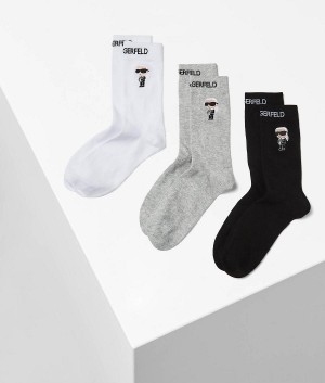 Skarpetki Męskie Karl Lagerfeld K/Ikonik Socks 3 Pack Czarne Białe Szare | PL PQ3982