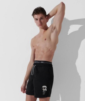 Spodenki Męskie Karl Lagerfeld IKONIK DOUBLE WAISTBAND BOARDSHORTS Czarne | PL XF3762