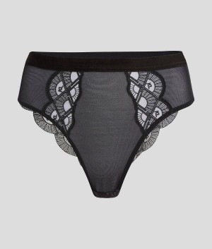 Staniki Damskie Karl Lagerfeld FAN-EMBROIDERED BRAZILIAN BRIEFS Czarne | PL SO3142